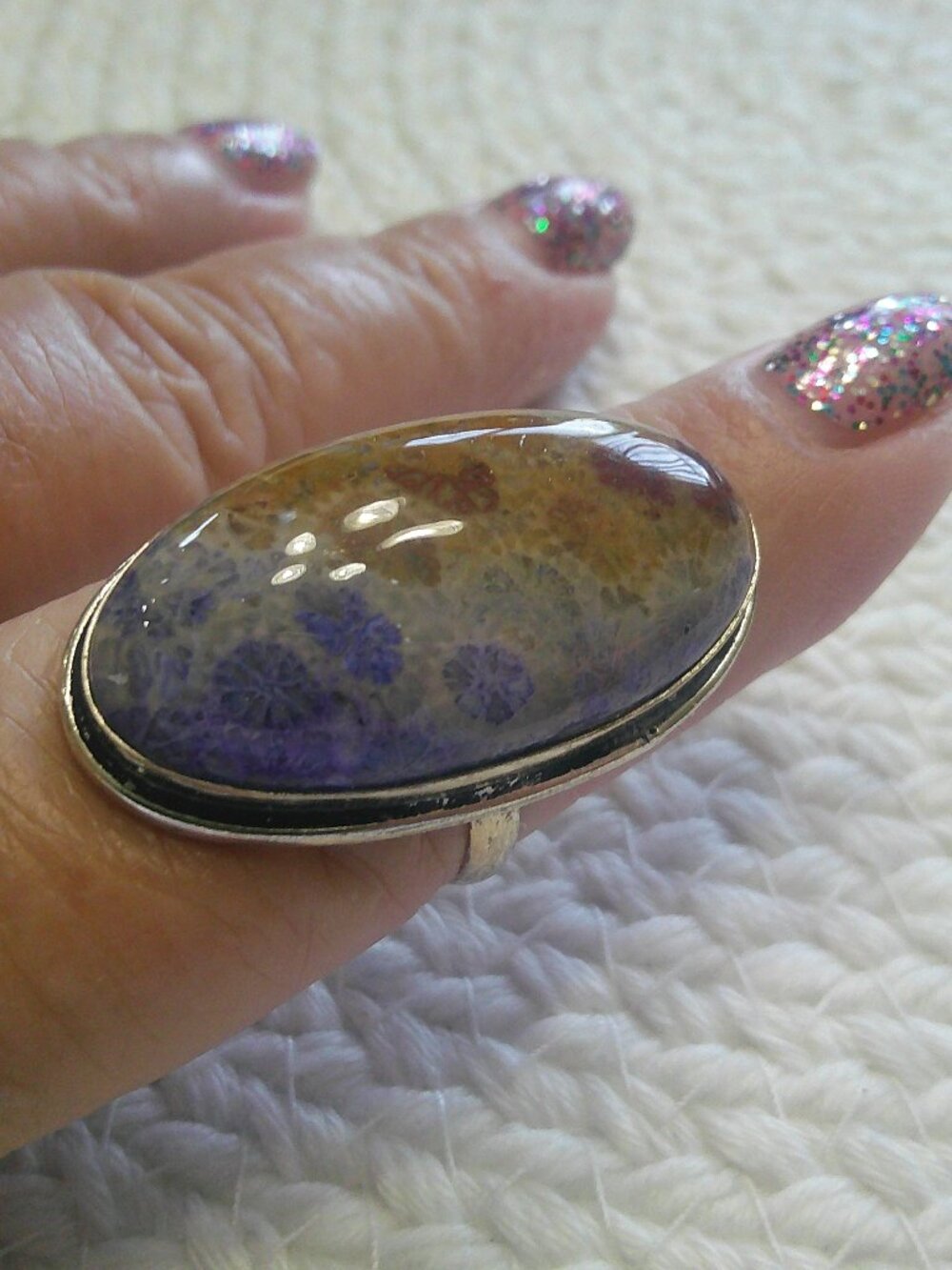 Gorgeous PURPLE FOSSIL CORAL Handmade Sterling 925 Ring Size 9 #363F